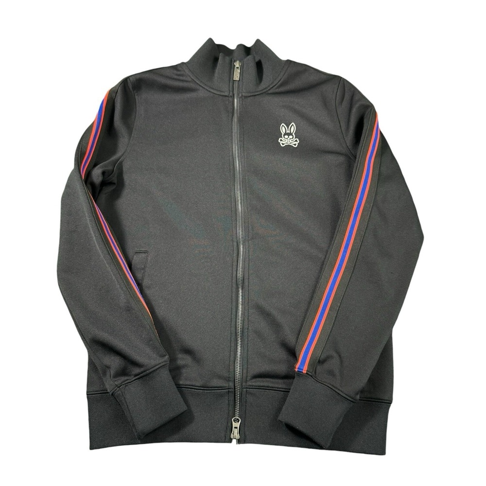 Psycho Bunny Black Reflective Logo Track Jacket Blue Orange Stripe XXS